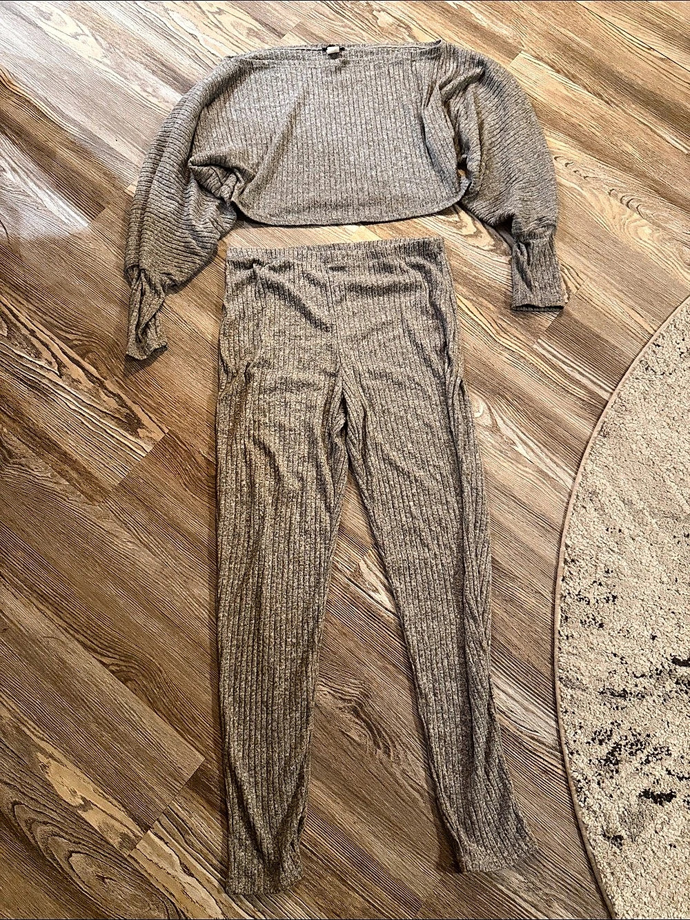 Fashion Nova Gray Ribbed Two-Piece Set